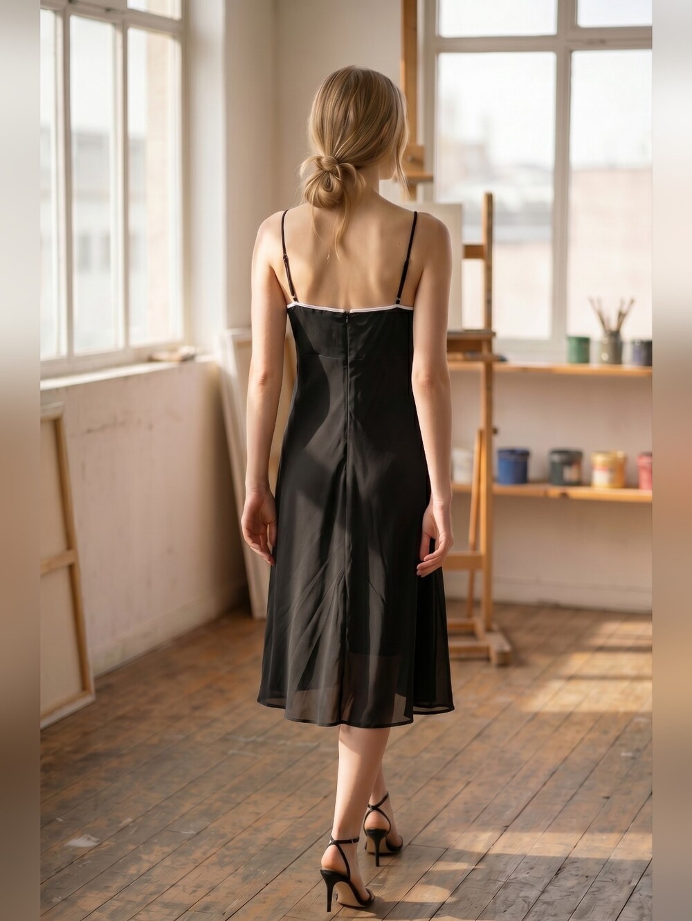 Helen Wang New York Black Contrast Trim V-Neck Slip Dress Size 4 - Picture 4 of 6